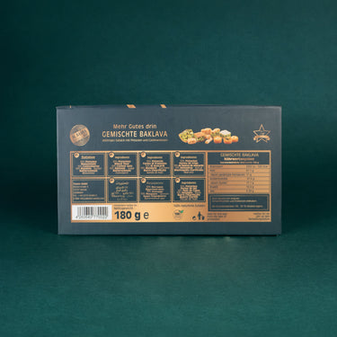 Verpackung der gemischten Baklava 180 Gramm, Rückseite